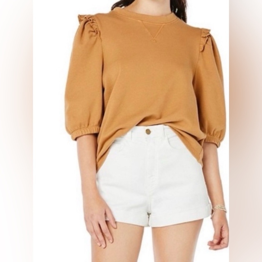 Roller Rabbit Sweater Women’s Large Tan Puff Sleeve Top